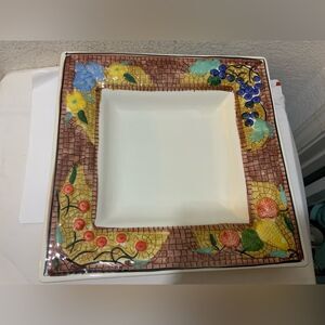 Antica Fornace 14” square Large Ceramic Fruit Pattern Serving Made in Italy